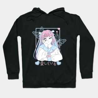 Beauty girl anime color pink and blue Hoodie